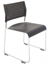 Wimbledon Sled Base Chair. Chrome Frame. Black Plastic Seat And Back